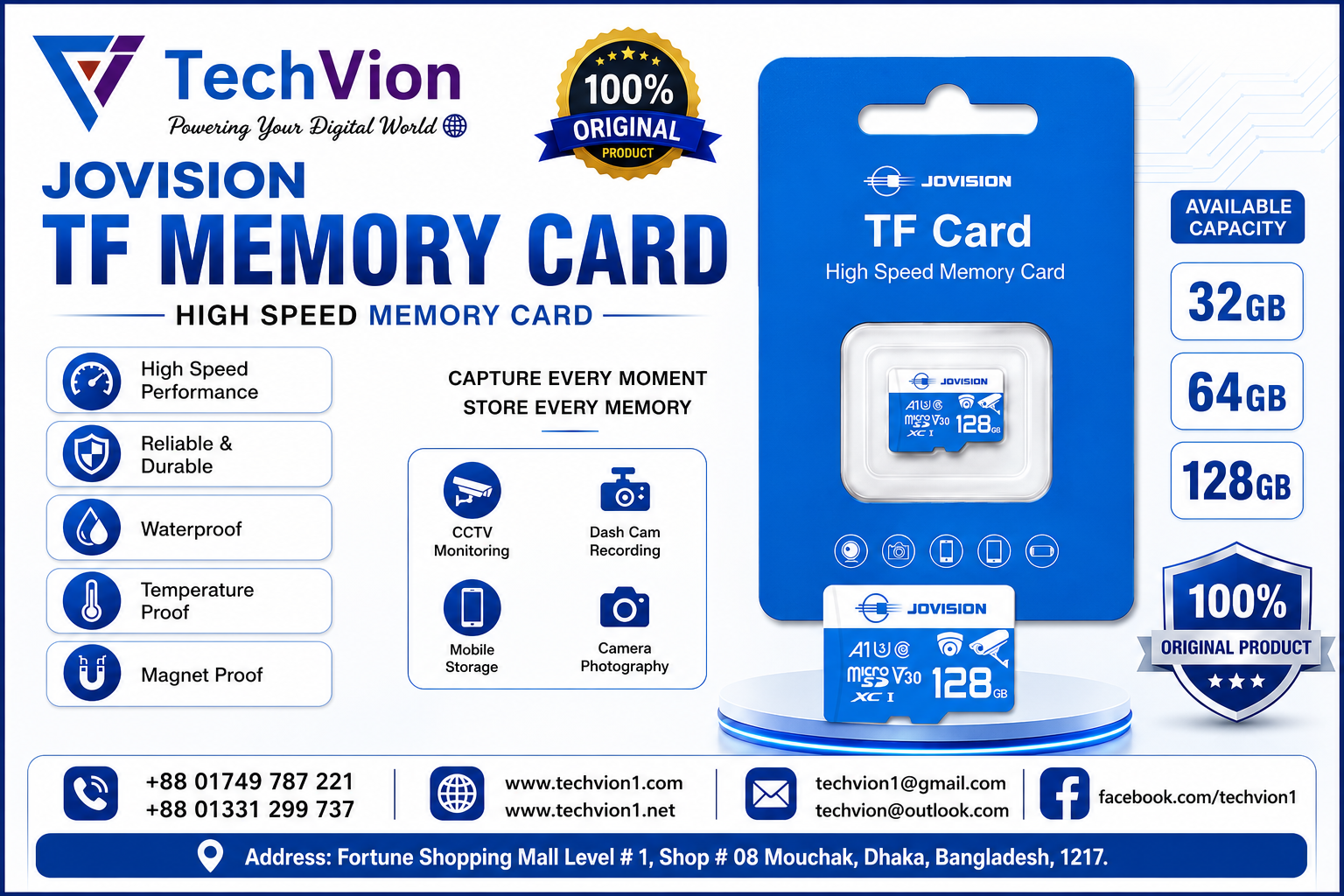 Jovision Micro SD Cards (TF Cards  ) 128GB Surveillance Grade SD Card