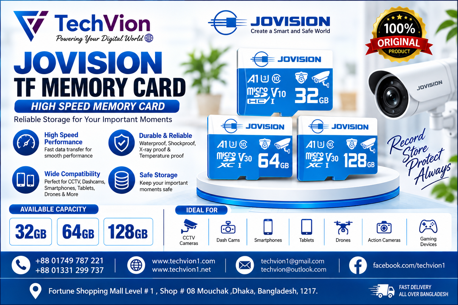 Jovision Micro SD Cards (TF Cards ) 32GB Surveillance Grade SD Card