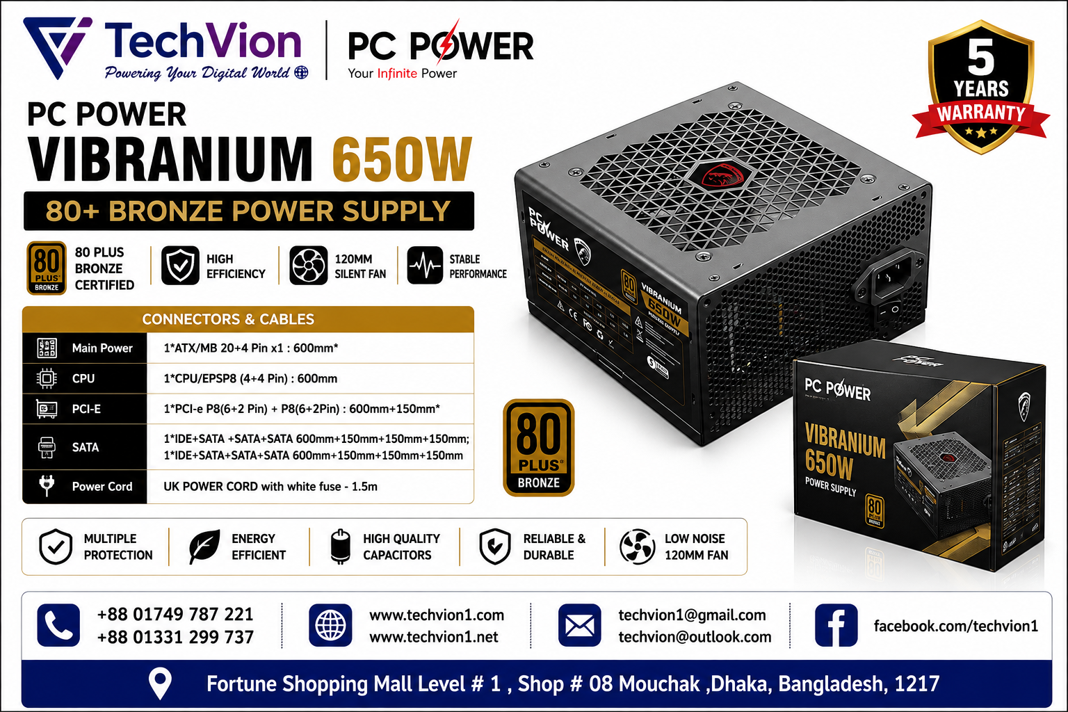 PC Power | PC Power Vibranium 650W 80+ Bronze Power Supply | Power Supply