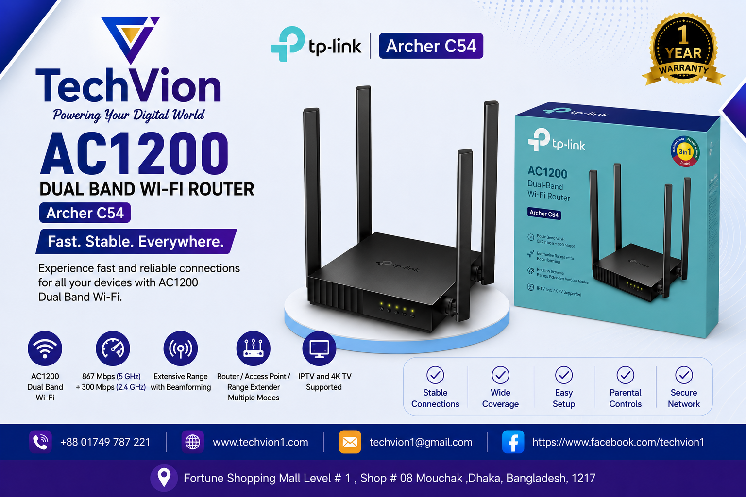 TP-Link | Archer C54 | AC 1200 Dual Band Wi-Fi Router