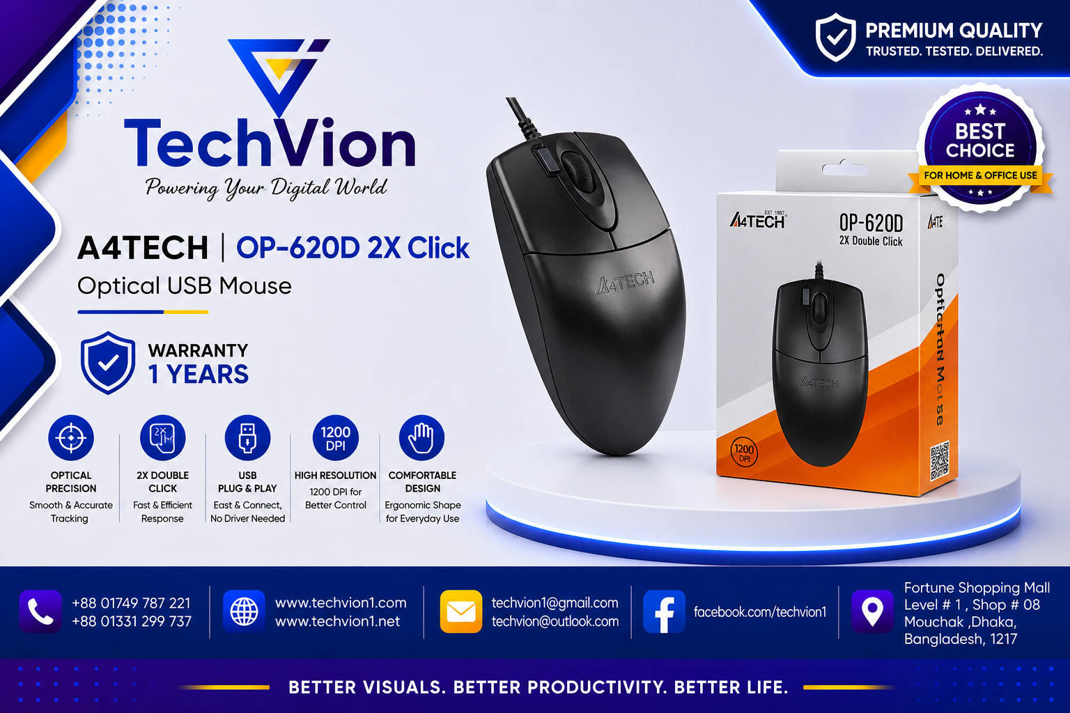 A4TECH | OP-620D 2X Click | Optical USB Mouse | WARRANTY : 1 YEARS